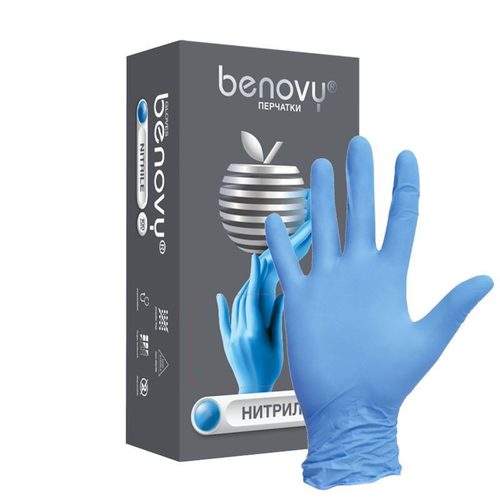 Перчатка Нитрил текст.на пальцах ГОЛУБЫЕ "BENOVY", L, 50пар/уп