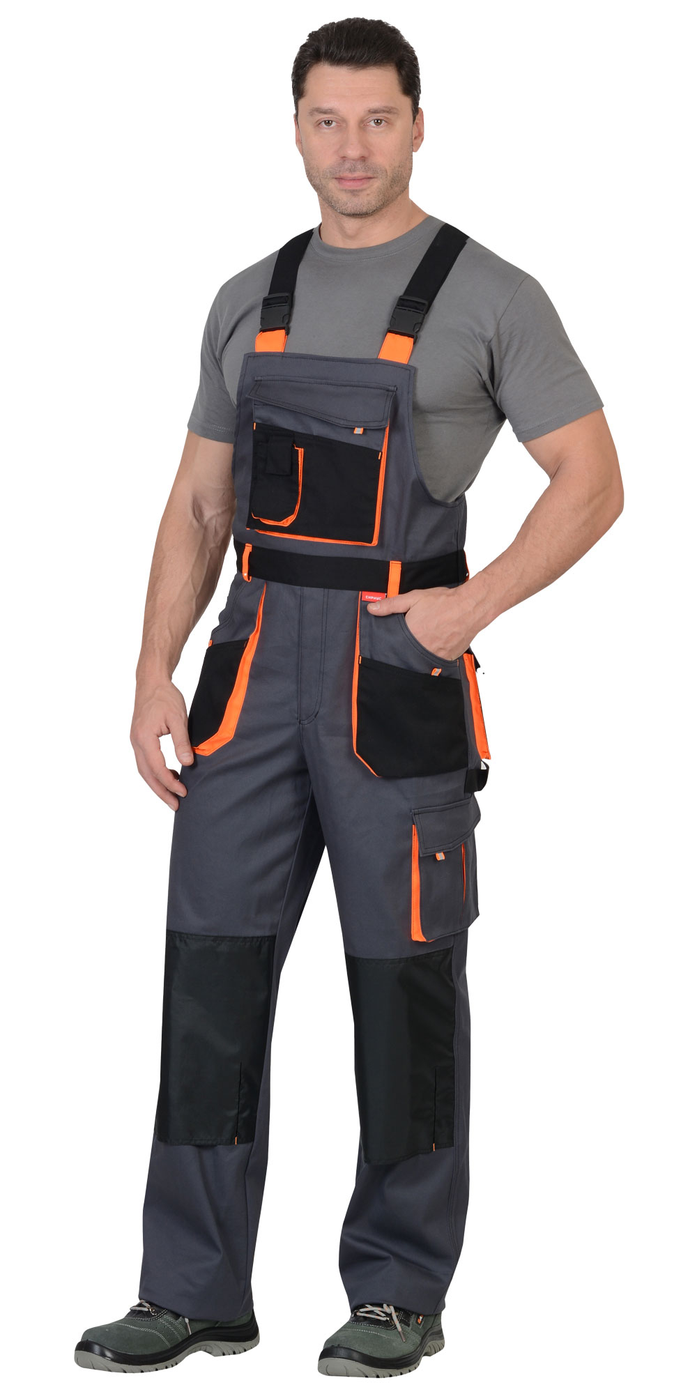 Полукомбинезон СИРИУС-МАНХЕТТЕН т.серый с оранж. и черным тк