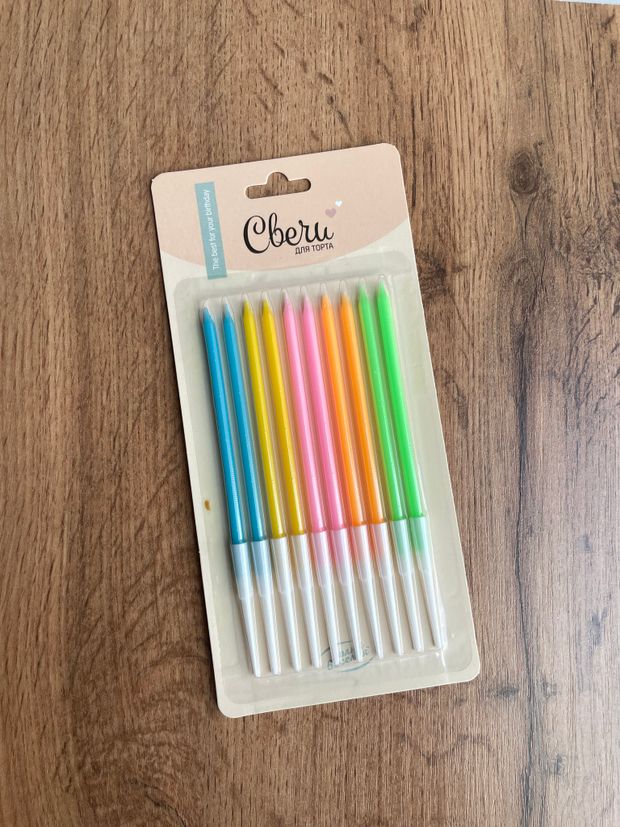 Свечи Нежные цвета, Макарунс, 0,5*10 + 5 см, 10 шт. с держат.