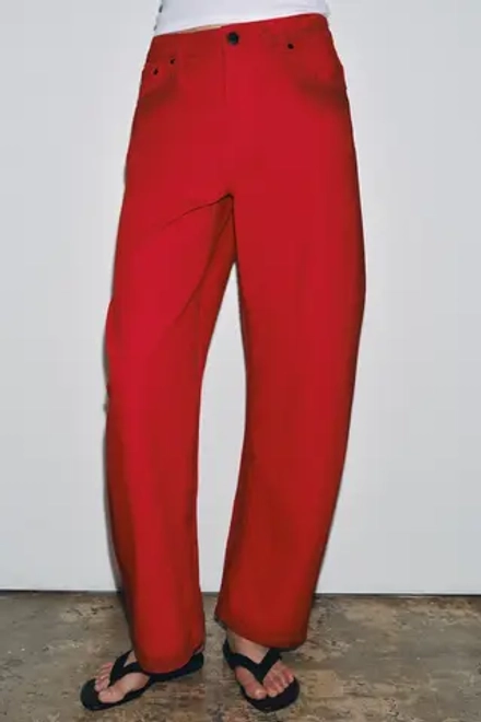 ZARA ДЖИНСЫ WIDE LEG С НИЗКОЙ ПОСАДКОЙ — ZW COLLECTION, КРАСНЫЙ