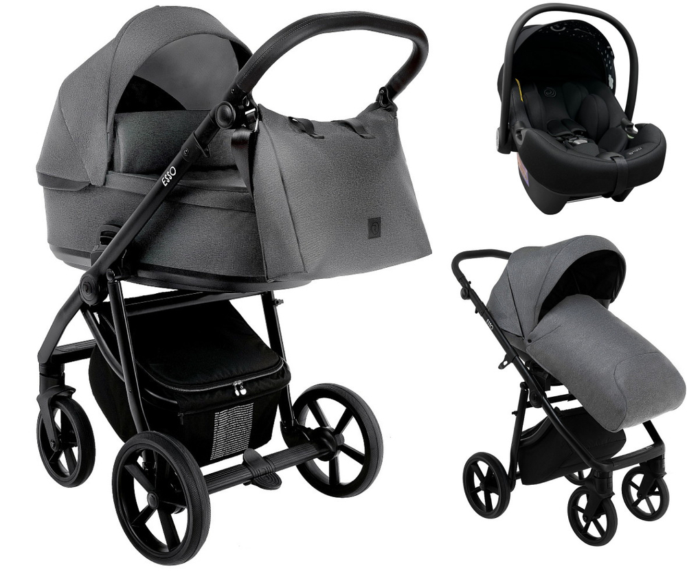 Детская коляска Roan Esso 3 в 1 с автокреслом Tutis Elo Lux EduSky Black ESS114/1 Grey/Black