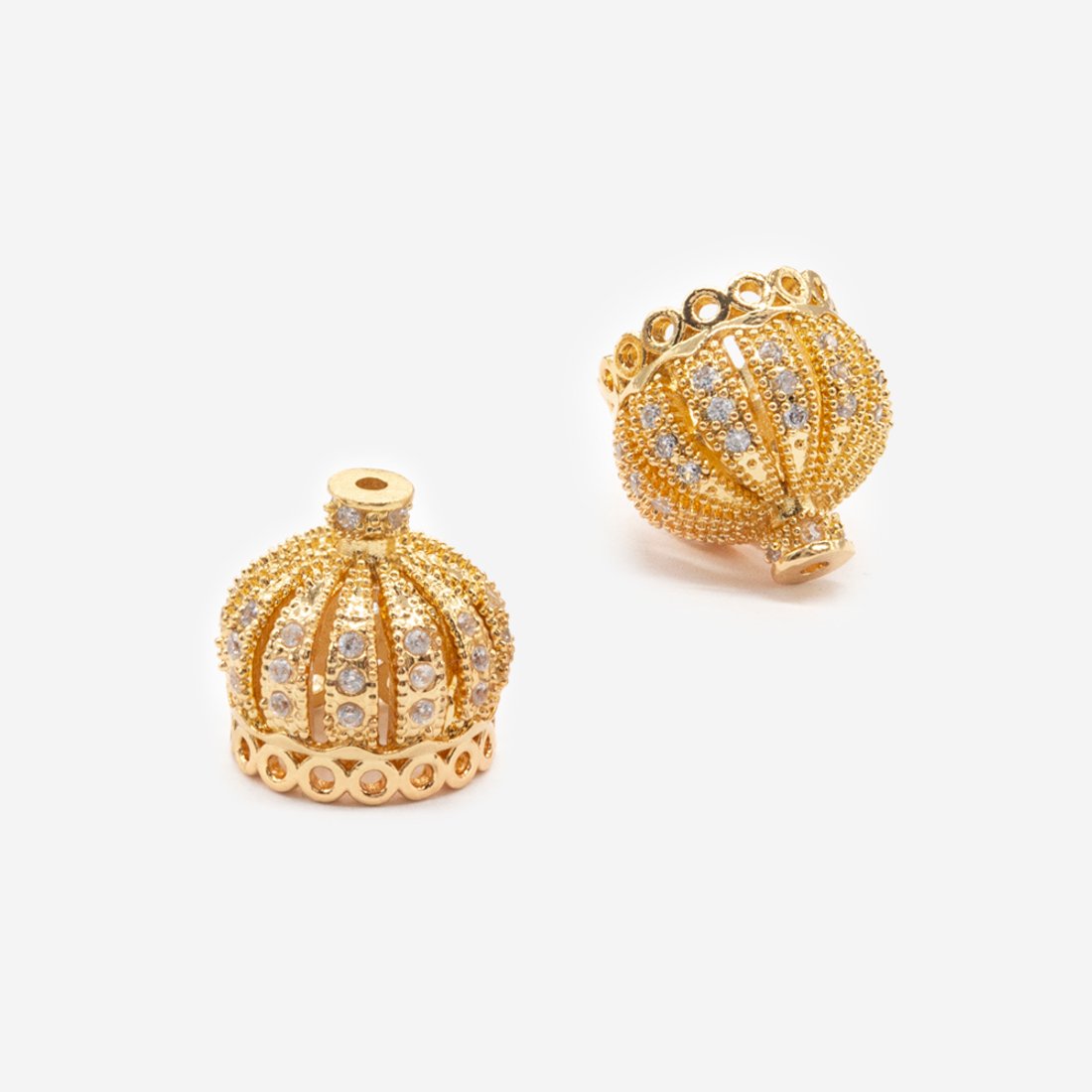 Шапочка-концевик 13мм, фианиты, позолота