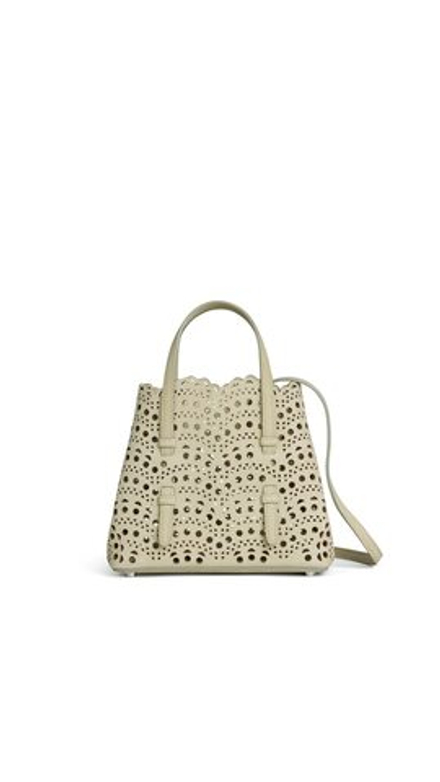 ALAÏA СУМКА MINA 20 ИЗ НУБУКА, МИНДАЛЬНО-ЗЕЛЕНЫЙ