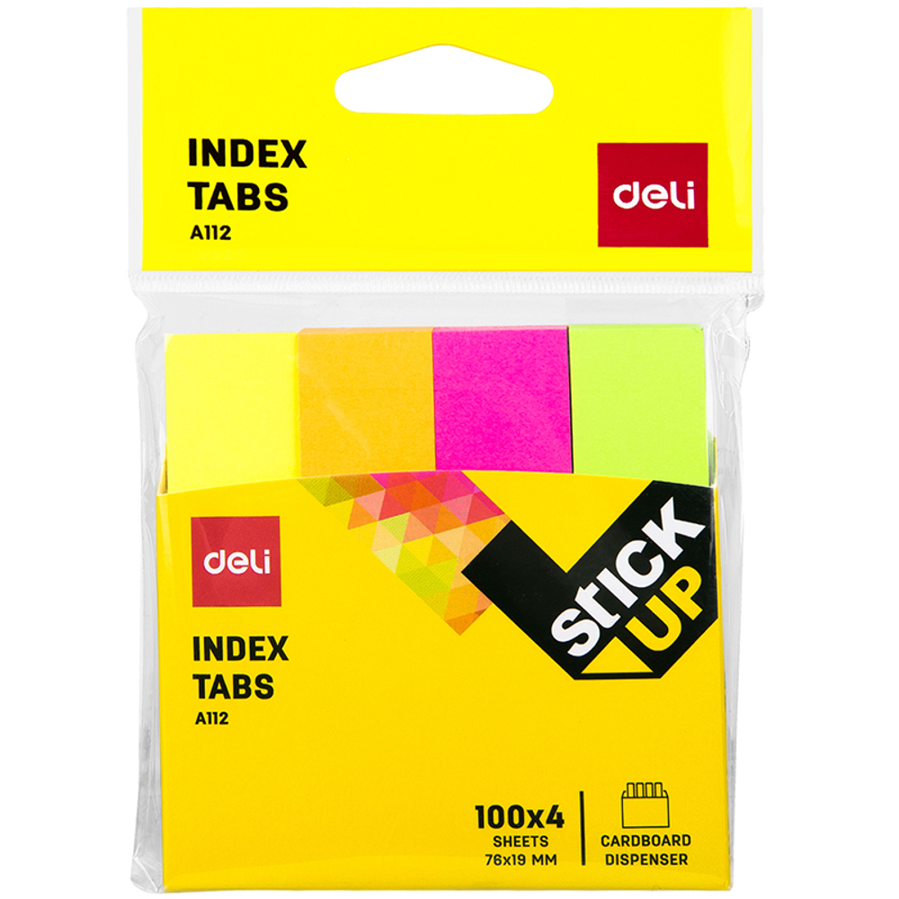 Закладки клейкие DELI 76 х 19 мм, бумажные, неон, 4 цв х 100 листов
