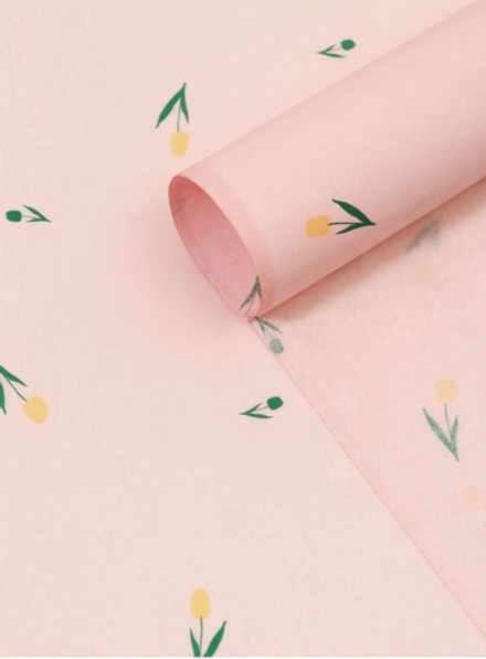 Бумага упаковочная тишью, «Цветы», розовый, 50 см × 70 см 17 грамм