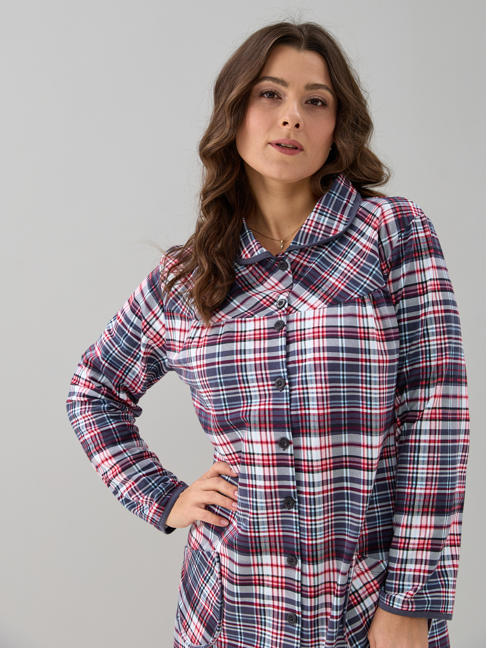 Халат Х-138/клеткасерая-краснобелая