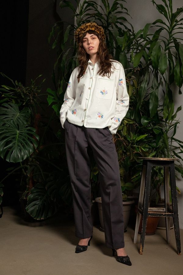 Рубашка со Светло-Зеленым Краем / Light Green Hem Long Sleeve белая - фото 6