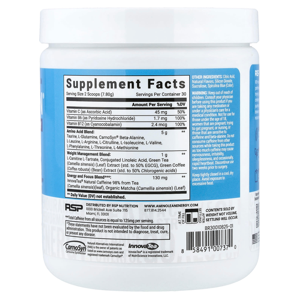 RSP Nutrition, AminoLean, голубая малина, 270 г (9,52 унции)