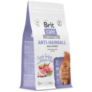 Сухой корм Brit Care Cat Anti-Hairball для кошек с белой рыбой и индейкой, Вывод шерсти