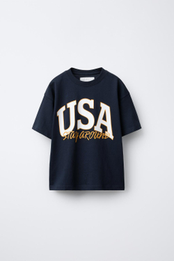 ZARA ФУТБОЛКА В УНИВЕРСИТЕТСКОМ СТИЛЕ, МОРСКОЙ СИНИЙ