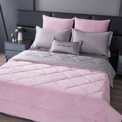 Комплект постельного белья на резинке с одеялом Вельвет Премиум «Цветочный туман»