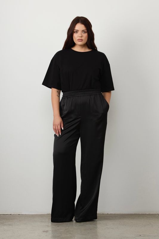 Брюки на резинке из атласа, черный