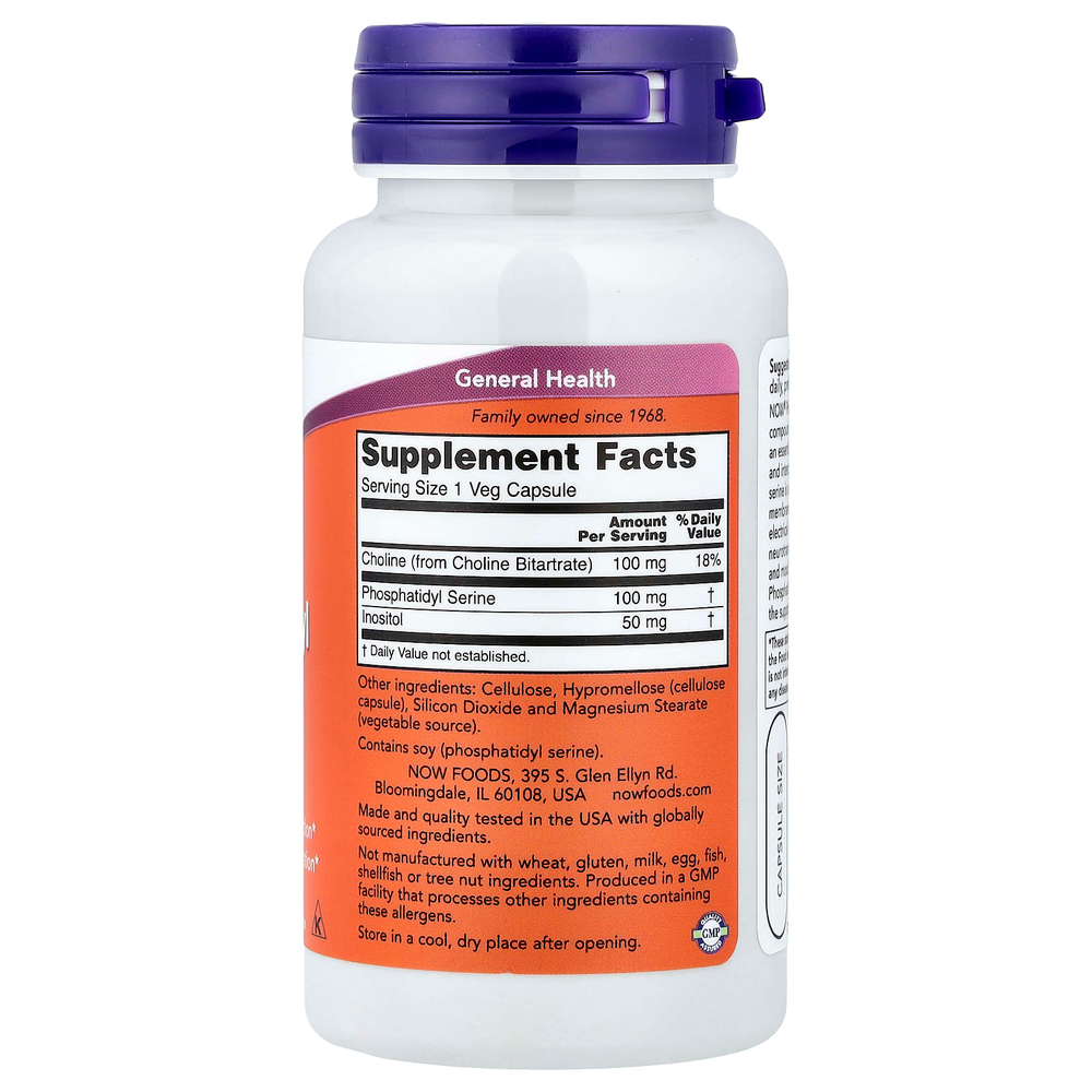 NOW Foods, фосфатидилсерин, 100 мг, 60 вегетарианских капсул