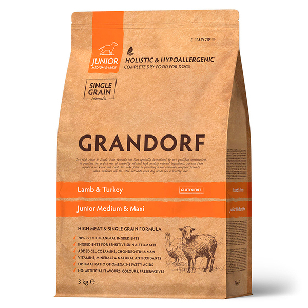 Сухой корм Grandorf Dog Lamb&Turkey Junior ягненок и индейка для молодых собак, 3 кг (Грандорф)