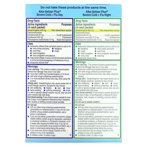 Alka-Seltzer Plus, От сильной простуды и гриппа, днем и ночью, с медом и цедрой лимона, 12 пакетиков