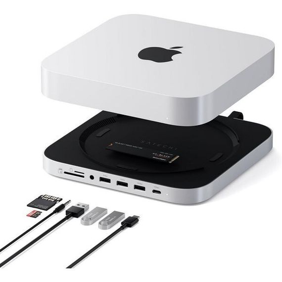 USB-Хаб-подставка Satechi Stand &amp; Hub для Mac Mini/Studio с отсеком для SSD (ST-GMMSHS) серебристый