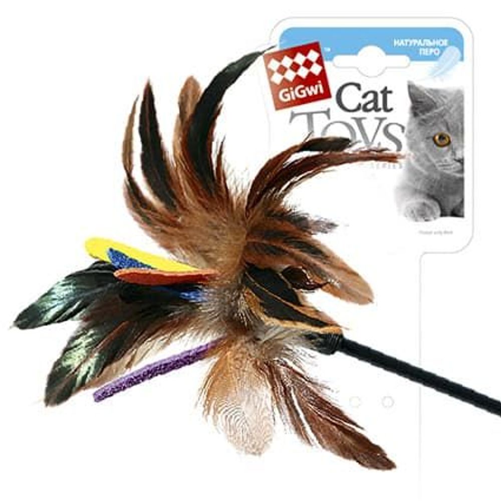 GiGwi Дразнилка для кошки на стеке/ пластик, куриное перо