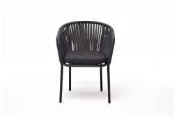 "Бордо" стул плетеный из роупа, каркас алюминий темно-серый (RAL7024) шагрень, роуп серый 15мм, ткань темно-серая 027