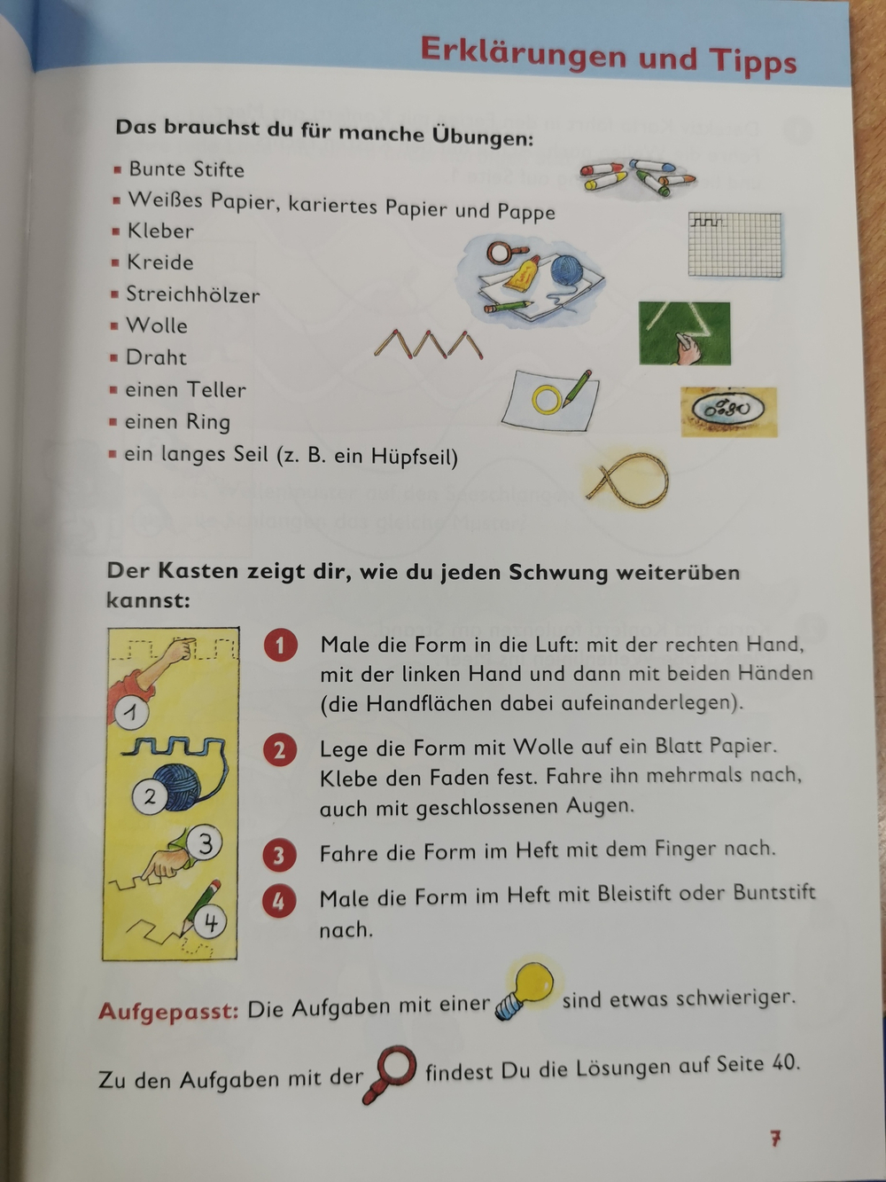 Spielerisch Deutsch lernen, Schwunguebungen – Lernstufe 1