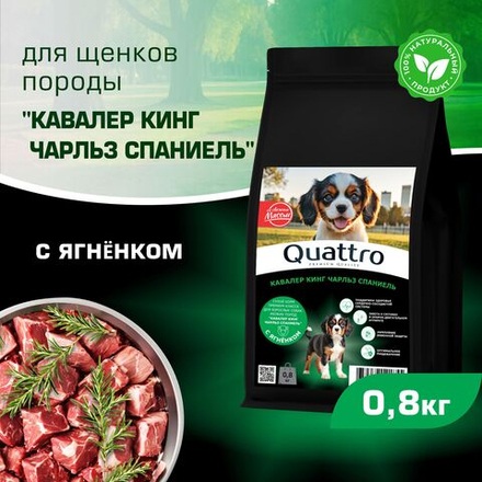 Корм сухой для щенков породы Кавалер кинг чарльз спаниель, премиум полнорационный комплекс, с ягненком, 800 гр, QUATTRO