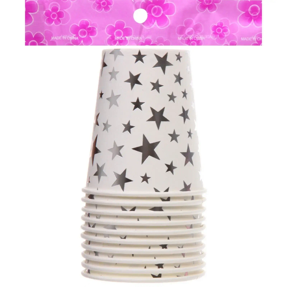 Стакан бумажный 0,2л в наборе 10 шт «Звездное синяие», серебро