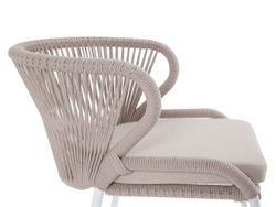 "Милан" стул плетеный из роупа, каркас алюминий белый муар, роуп бежевый круглый, ткань бежевая 15052