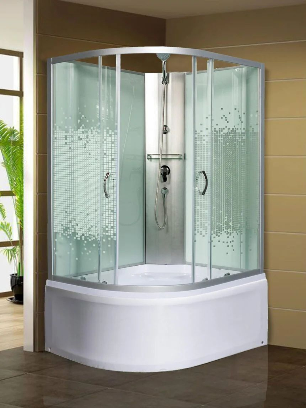 Душевая кабина МОНОМАХ  МОНОМАХ XL Б/К 110/80/44 МЗ R 110х80 см,  прозрачное с рисунком стекло, поддон высокий, правосторонняя