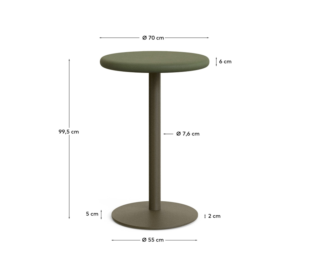 Уличный стол Esilda зелёный из цемента и стали со столешницей Ø70 см