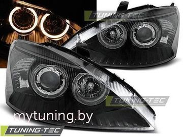 Передние фары Ford Focus 1 angel eyes black