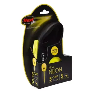 Поводок-рулетка Flexi Neon New Classic S (до 12 кг) трос 5 м, светоотражающая, желтый неон