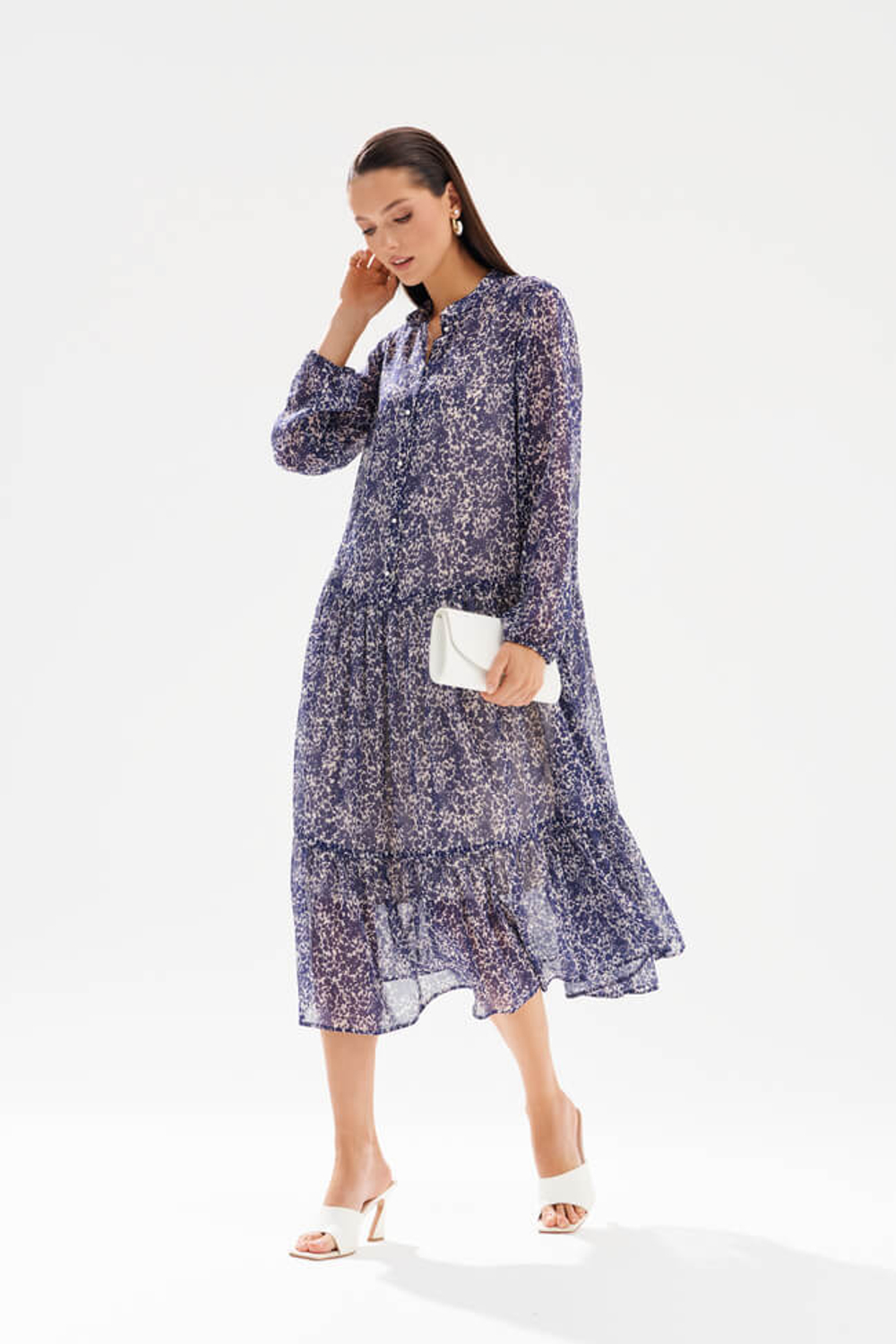 51755 Платье женское (молочно-синий принт)