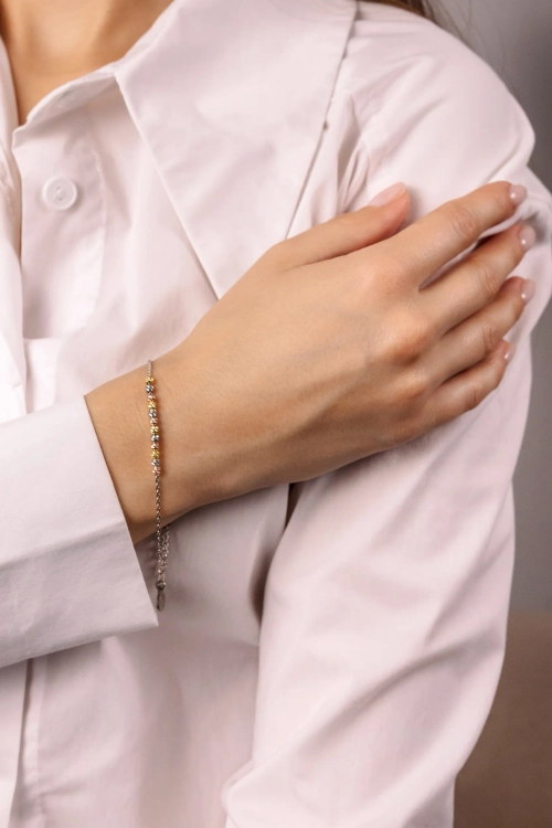 Браслет с шарами и алмазными гранями триколор