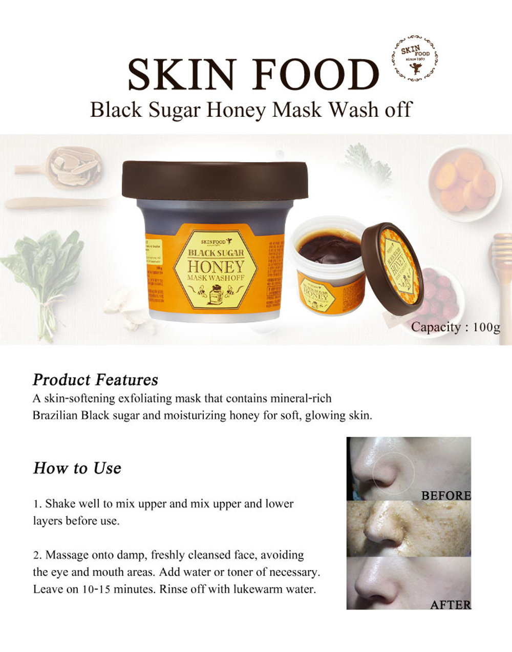 SkinFood Black Sugar Honey Mask очищающая медовая маска с черным сахаром