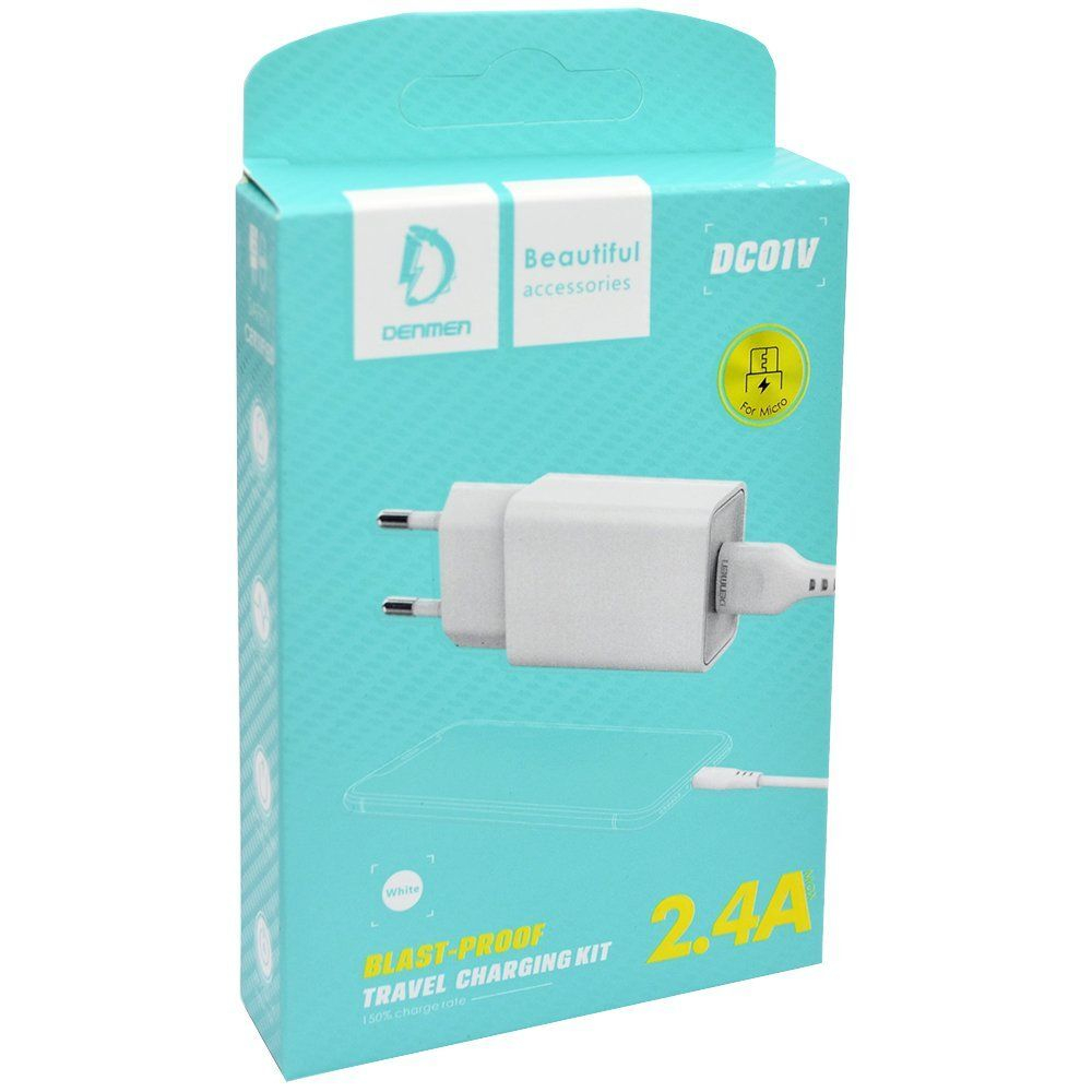 Сетевой адаптер питания DENMEN DC01V 1USB + кабель Micro (черный)