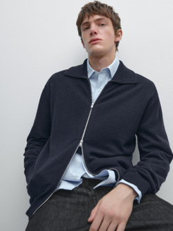 Massimo Dutti Кардиган на молнии, темно-синий