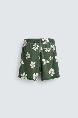 ZARA ДЛИННЫЕ ПЛАВКИ С ПРИНТОМ ГИБИСКУСА, БИЛЬЯРДНЫЙ ЗЕЛЕНЫЙ