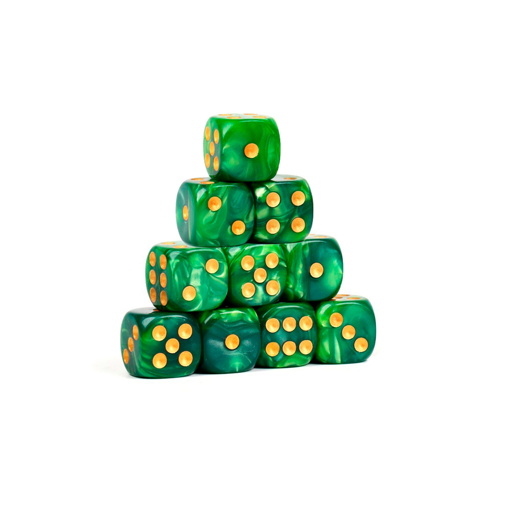 Набор 10 кубиков D6 16мм для настольных игр, зеленые