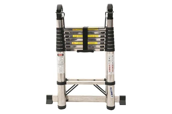 Лестница Алюмет 2,5*8 стальная телескопическая двухсторонняя с шарниром