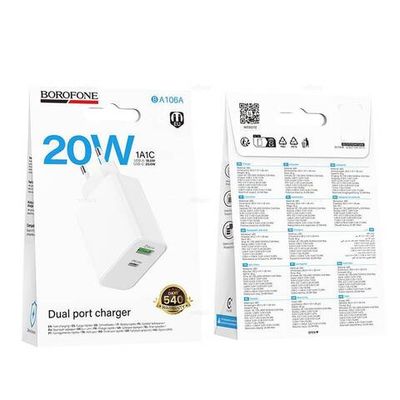 Сетевой адаптер питания BOROFONE BA106A PD 20W + QC 3.0 (белый)