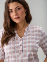 Блузка БЛ-122/клетка-бежевоголубая