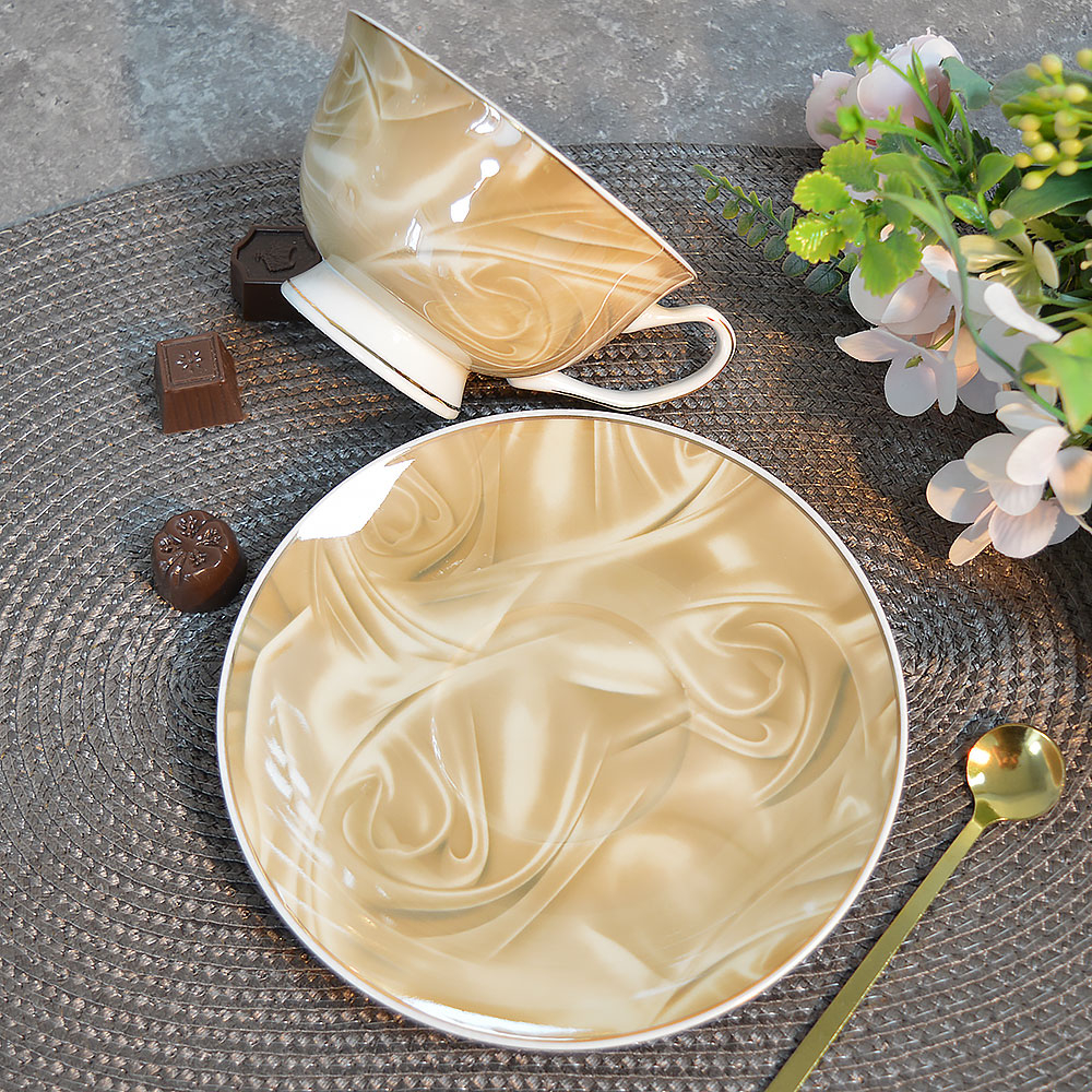 Чайная пара 220мл с ложкой "Поэзия" бежевая