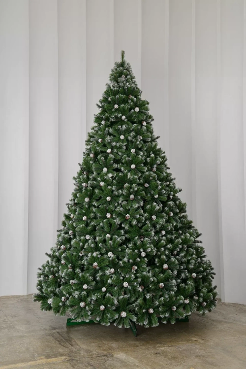 Елка Снежная королева заснеженная с шишками 4.5 м., интерьерная, ствольная, ПВХ. ЕлкиТорг (71450)