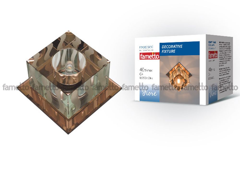 DLS-F126 G4 TEA/CLEAR Светильник декоративный встраиваемый ТМ Fametto, серия Fiore. Квадратный. Без лампы, цоколь G4. Основание стекло, цвет чайны