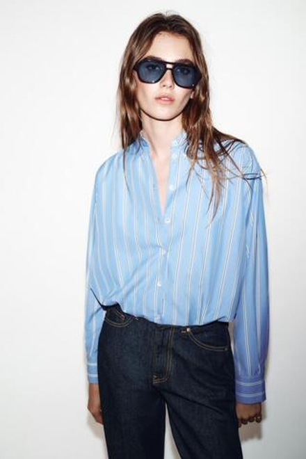 ZARA РУБАШКА GLOBO В ПОЛОСКУ, СИНИЙ/БЕЛЫЙ