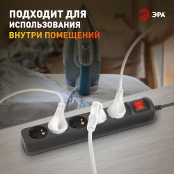 Удлинитель электрический ЭРА UX-5es-1,5m-B с заземлением с выключателем 5 розеток 1,5м ПВС 3x0,75мм2 черный | Электротовары