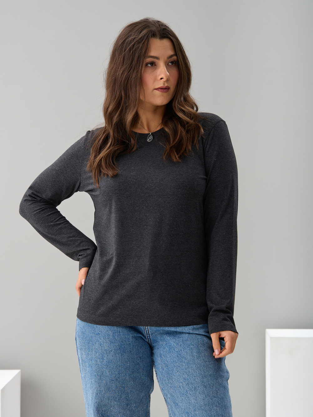 Лонгслив ЛНкл-081/темносерый-меланж
