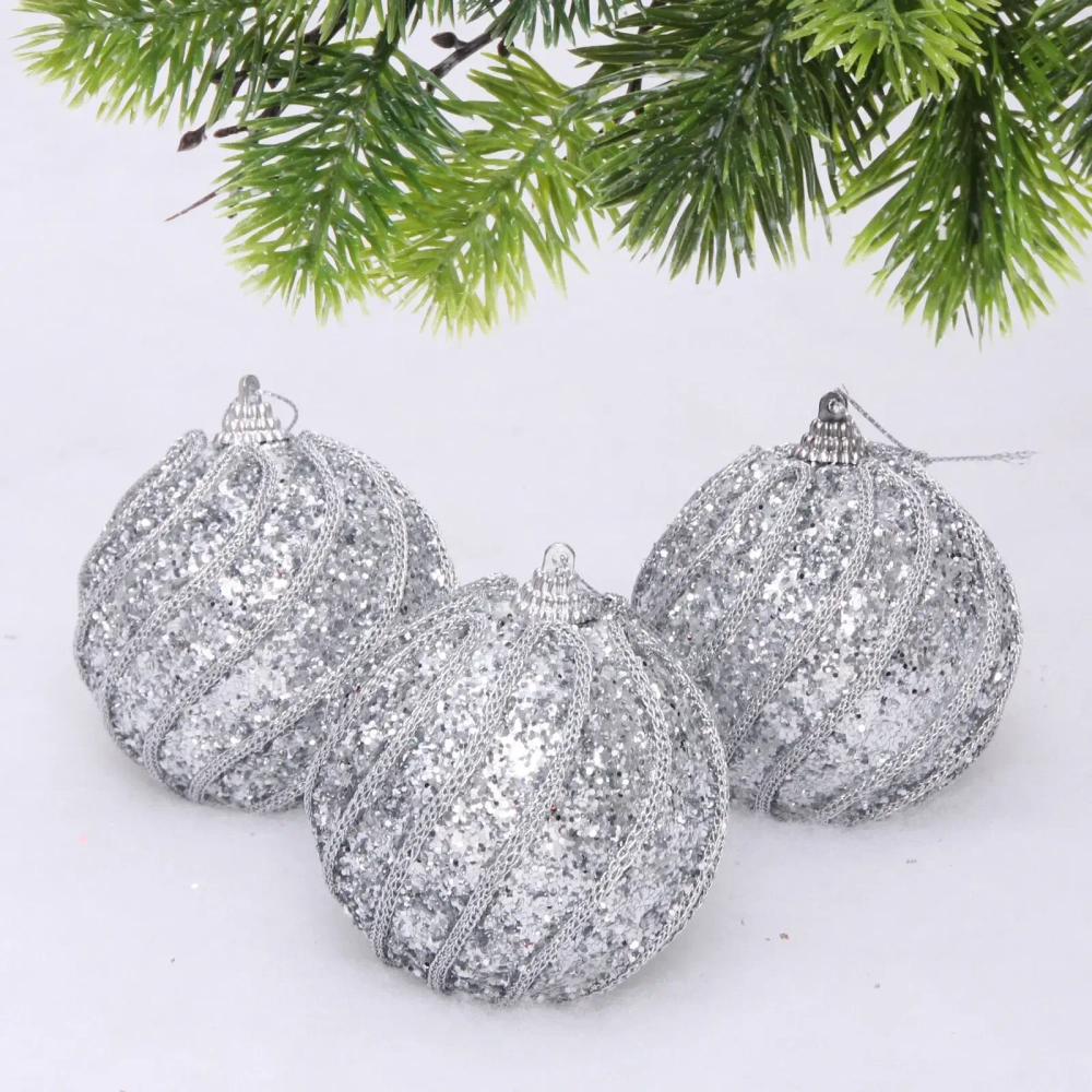 Новогодние шары «GLAME - Блестящий мир» 8 см (набор 3 шт), Серебро
