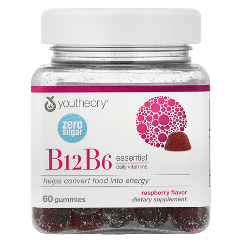 Youtheory, жевательные витамины B12 и B6, со вкусом малины, 60 жевательных таблеток