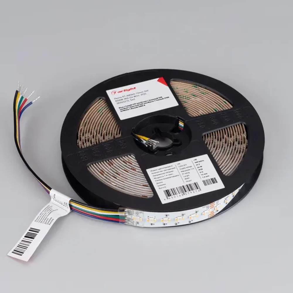 Светодиодная лента RT-AM360-12mm 24V RGBW-MIX (24 W/m, IP20, 2835/2210, 5m) (Arlight, -) 044036