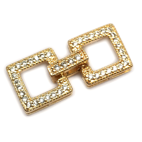 Замок на застежкам с фианитами 25х11 мм, позолота